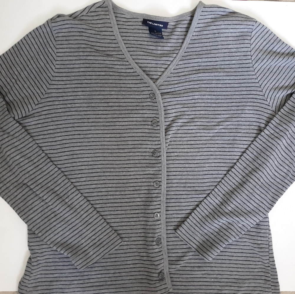 The Limited Large Gray Striped Button Up Cardigan
